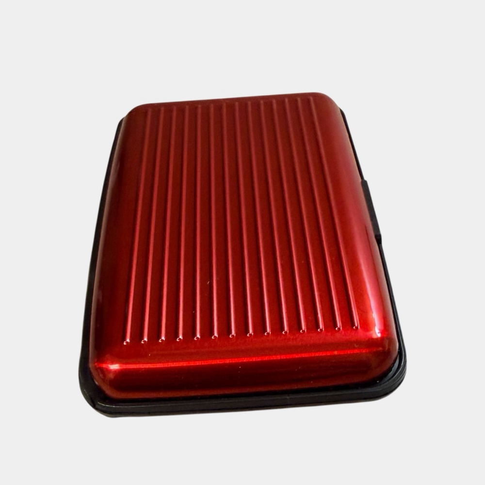 Red Hard Shell Card Holder Wallet Metal Accordion Credit Card Case Organizer - Picture 2 of 7